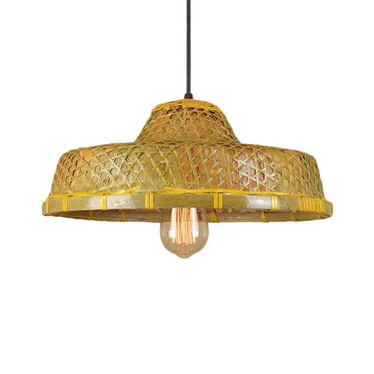 Hanging Rustic Bamboo Pendant Lamp With Hat-Shaped Shade - Perfect For Dining Tables!