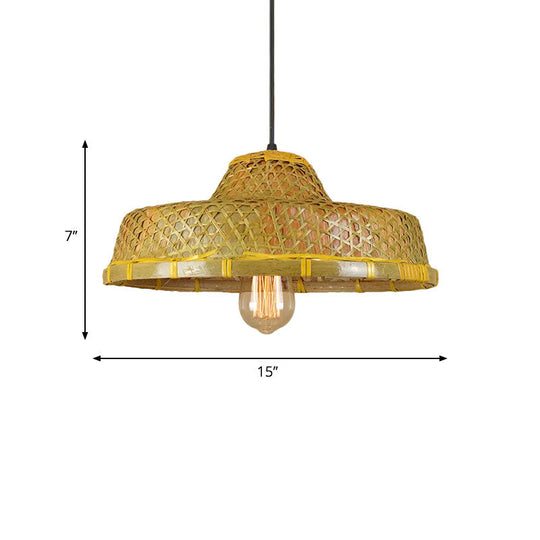 Hanging Rustic Bamboo Pendant Lamp With Hat-Shaped Shade - Perfect For Dining Tables!