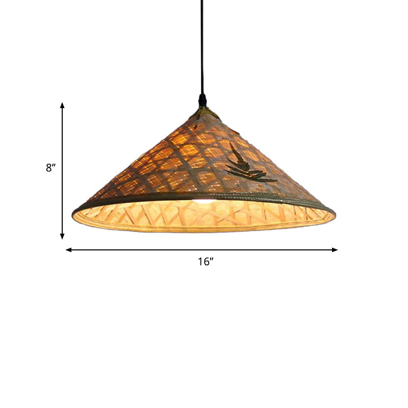 Hanging Rustic Bamboo Pendant Lamp With Hat-Shaped Shade - Perfect For Dining Tables!