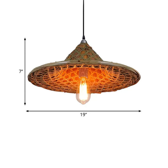 Hanging Rustic Bamboo Pendant Lamp With Hat-Shaped Shade - Perfect For Dining Tables!