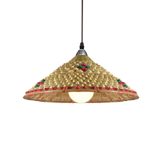 Hanging Rustic Bamboo Pendant Lamp With Hat-Shaped Shade - Perfect For Dining Tables!