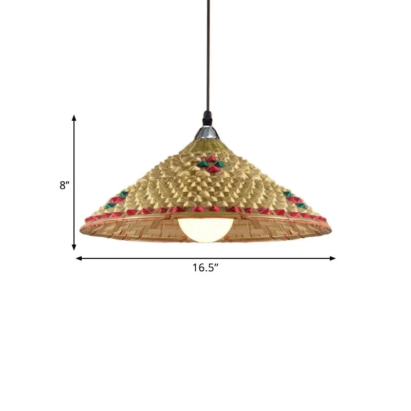 Hanging Rustic Bamboo Pendant Lamp With Hat-Shaped Shade - Perfect For Dining Tables!