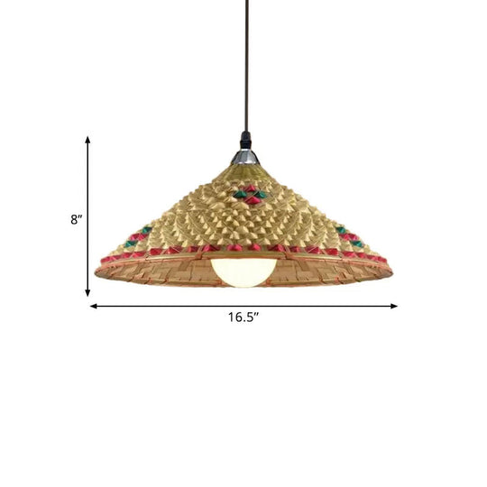 Hanging Rustic Bamboo Pendant Lamp With Hat-Shaped Shade - Perfect For Dining Tables!