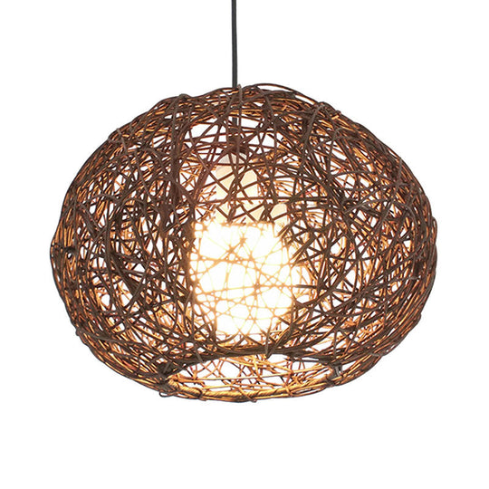 Farmhouse Rattan Single Pendant Lamp - Brown/Ivory Birds Nest Design For Table