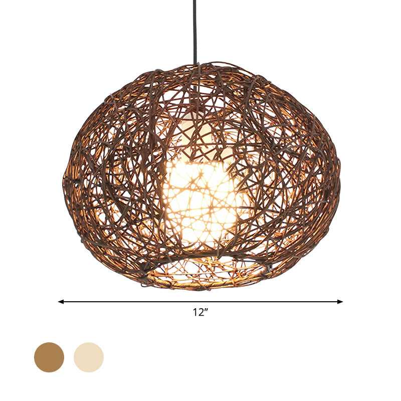 Farmhouse Rattan Single Pendant Lamp - Brown/Ivory Birds Nest Design For Table