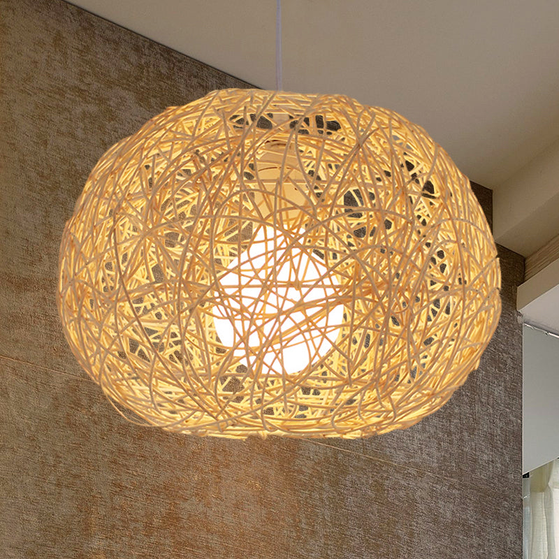 Farmhouse Rattan Single Pendant Lamp - Brown/Ivory Birds Nest Design For Table Ivory / 8