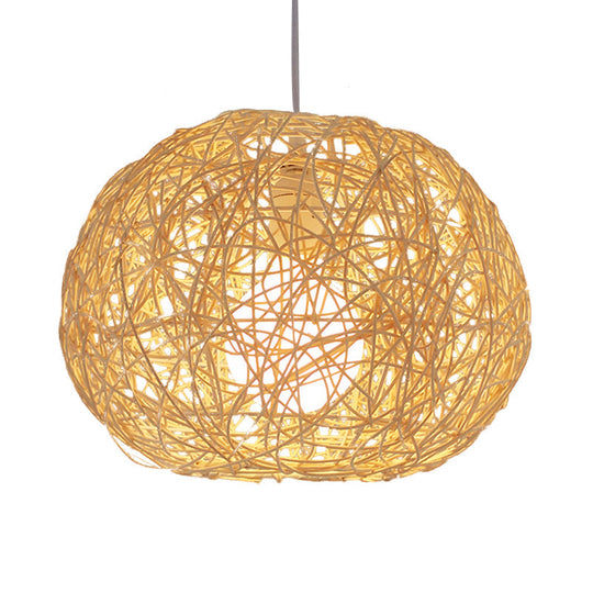 Farmhouse Rattan Single Pendant Lamp - Brown/Ivory Birds Nest Design For Table