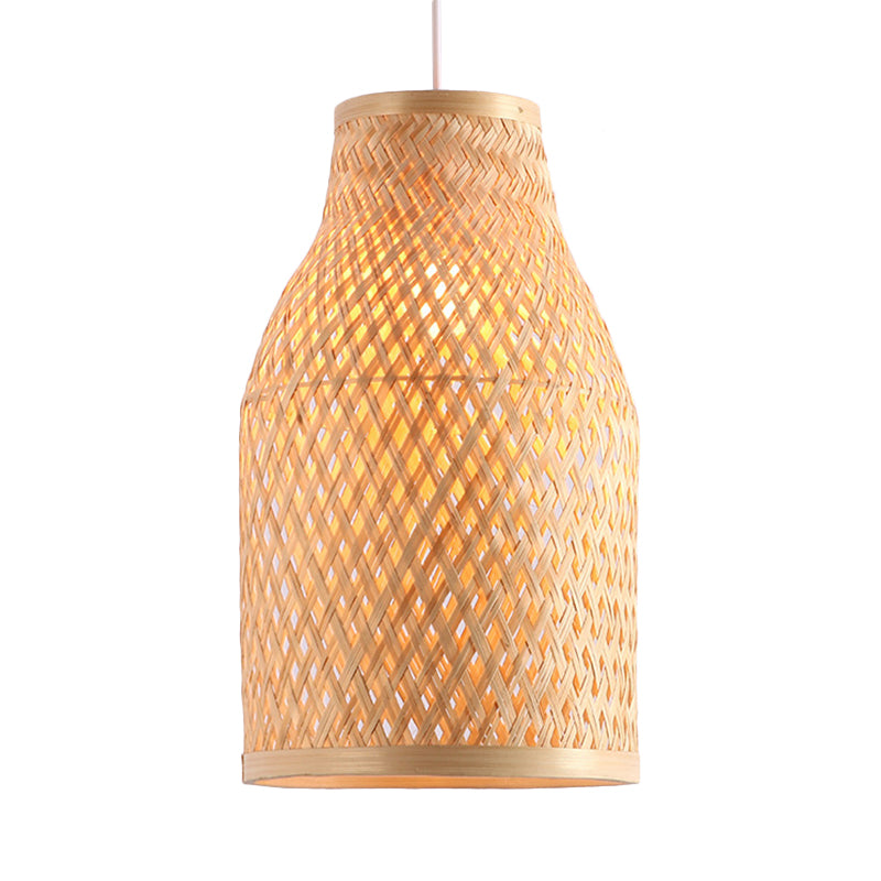 Lodge Stylish Beige/Black Vase Pendant Light: Bamboo Hanging Lamp For Table