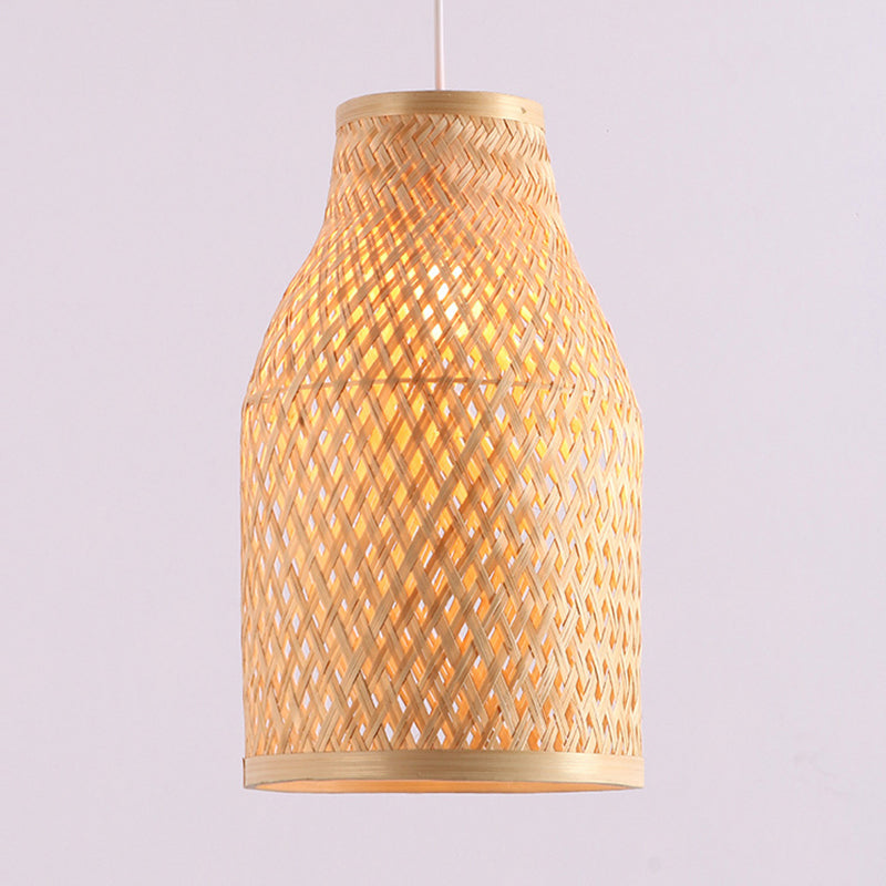 Lodge Stylish Beige/Black Vase Pendant Light: Bamboo Hanging Lamp For Table