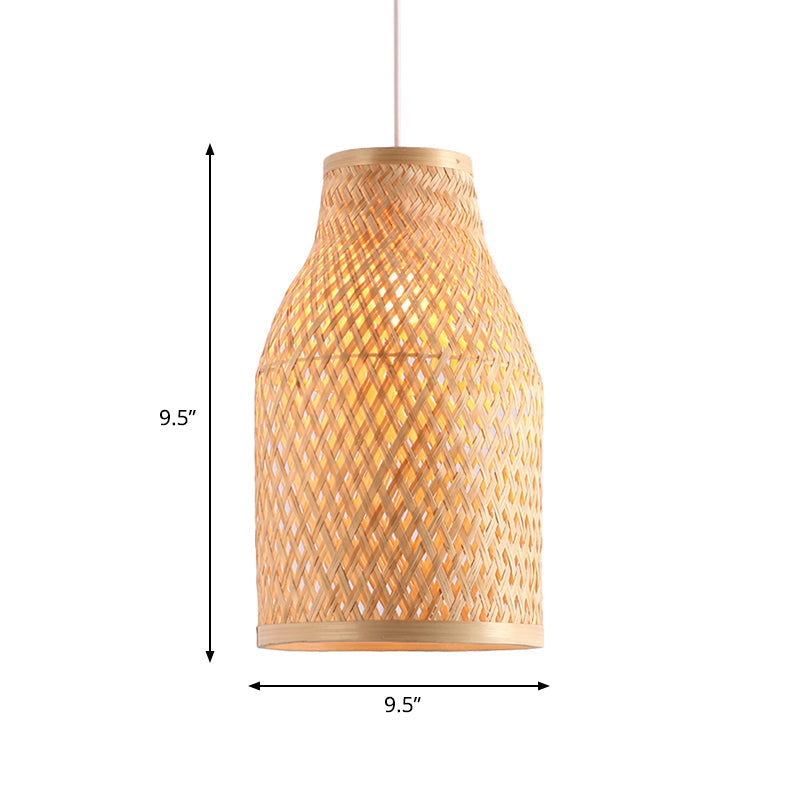 Lodge Stylish Beige/Black Vase Pendant Light: Bamboo Hanging Lamp For Table