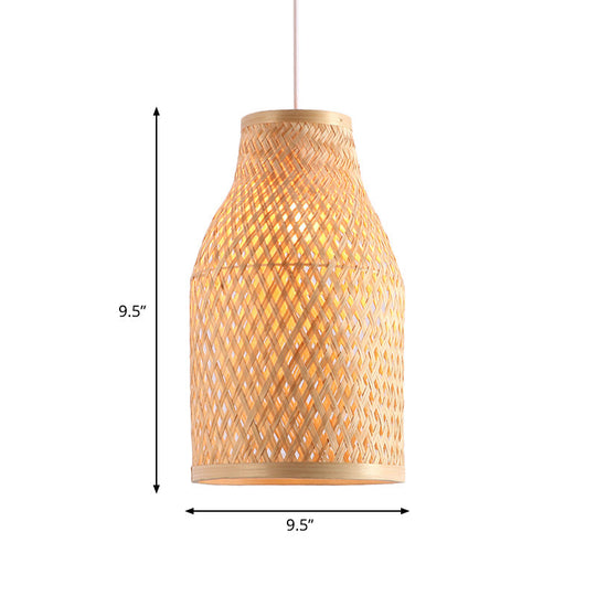 Lodge Stylish Beige/Black Vase Pendant Light: Bamboo Hanging Lamp For Table