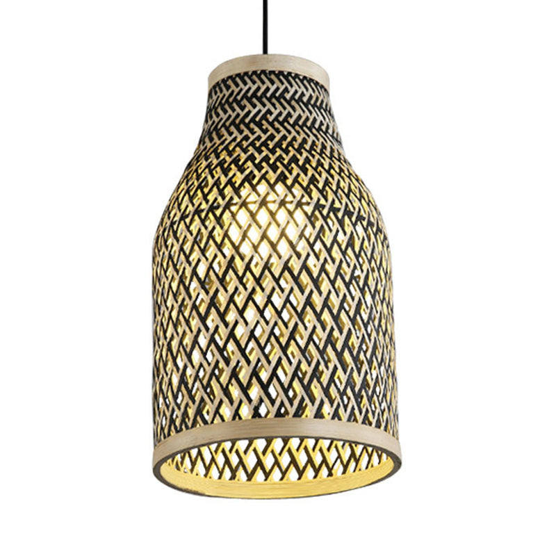 Lodge Stylish Beige/Black Vase Pendant Light: Bamboo Hanging Lamp For Table