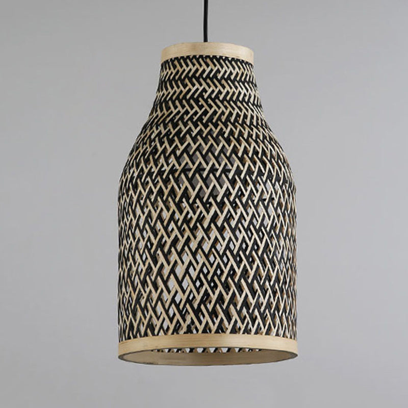 Lodge Stylish Beige/Black Vase Pendant Light: Bamboo Hanging Lamp For Table