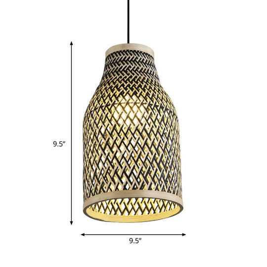 Lodge Stylish Beige/Black Vase Pendant Light: Bamboo Hanging Lamp For Table