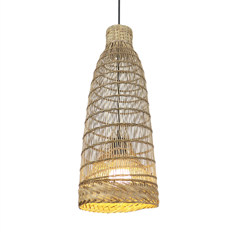 Lodge Style Hand-Worked Rattan Pendant Light Fixture - 6/8 W 1 Head Beige Ceiling For Restaurants