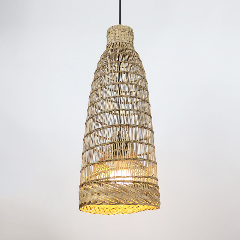 Lodge Style Hand-Worked Rattan Pendant Light Fixture - 6/8 W 1 Head Beige Ceiling For Restaurants