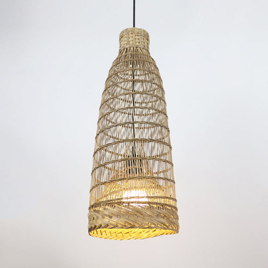 Lodge Style Hand-Worked Rattan Pendant Light Fixture - 6/8 W 1 Head Beige Ceiling For Restaurants