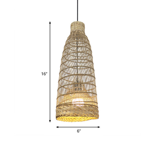 Lodge Style Hand-Worked Rattan Pendant Light Fixture - 6/8 W 1 Head Beige Ceiling For Restaurants