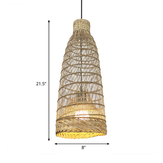 Lodge Style Hand-Worked Rattan Pendant Light Fixture - 6/8 W 1 Head Beige Ceiling For Restaurants