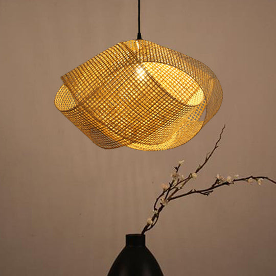 Handcrafted Asian Rattan Pendant Light With Twist Design - 16/19.5 Diameter 1-Light Ceiling Fixture