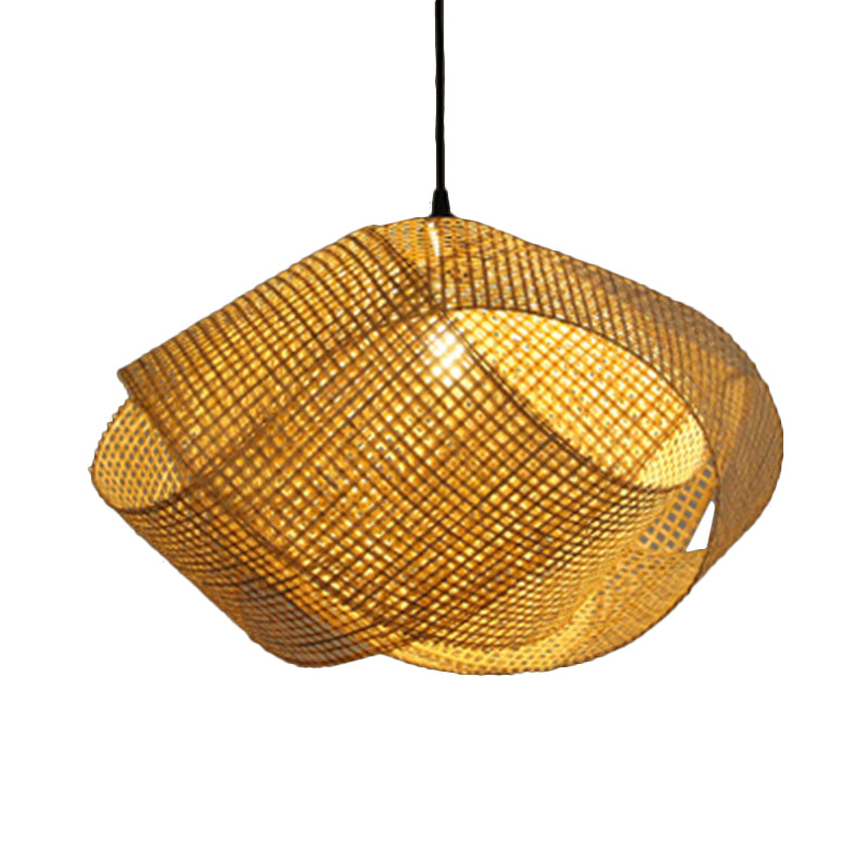 Handcrafted Asian Rattan Pendant Light With Twist Design - 16/19.5 Diameter 1-Light Ceiling Fixture