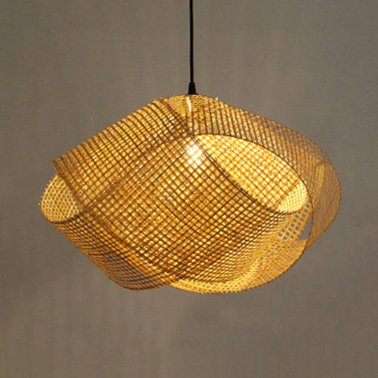 Handcrafted Asian Rattan Pendant Light With Twist Design - 16/19.5 Diameter 1-Light Ceiling Fixture