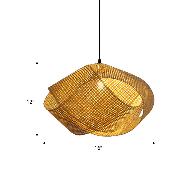 Handcrafted Asian Rattan Pendant Light With Twist Design - 16/19.5 Diameter 1-Light Ceiling Fixture