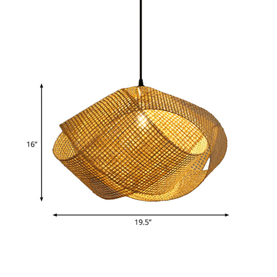 Handcrafted Asian Rattan Pendant Light With Twist Design - 16/19.5 Diameter 1-Light Ceiling Fixture