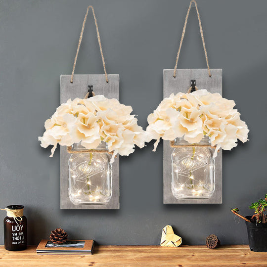 White Flower Hanging Wall Light With Clear Glass Shade String - 2 Pack For Hallways