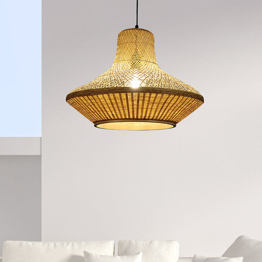 Modern Asian Hanging Lamp With Knitted Bamboo For Restaurants And Tea Houses