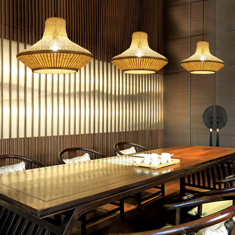 Modern Asian Hanging Lamp With Knitted Bamboo For Restaurants And Tea Houses