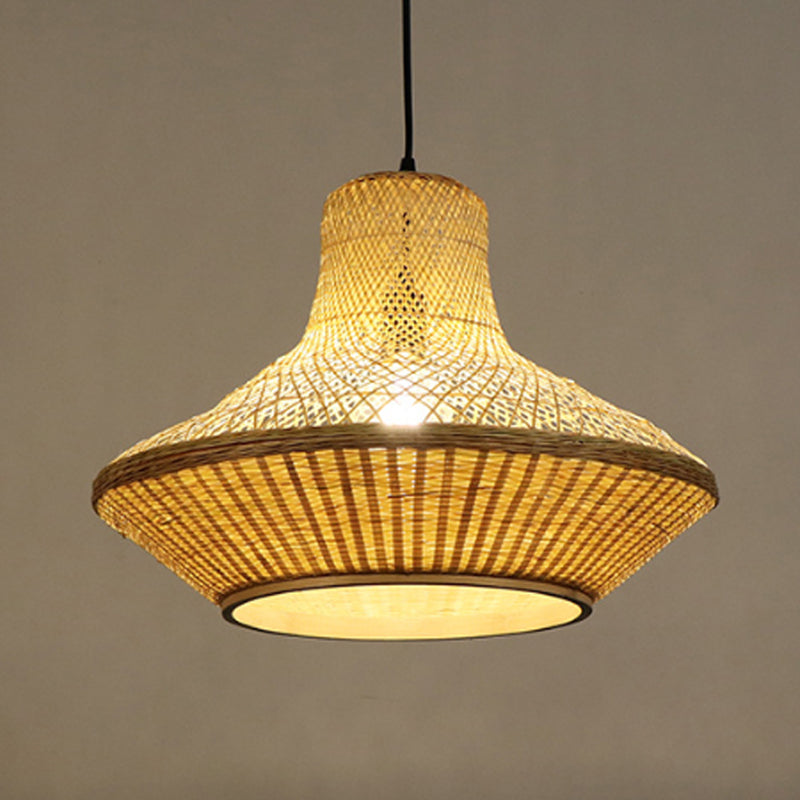 Modern Asian Hanging Lamp With Knitted Bamboo For Restaurants And Tea Houses