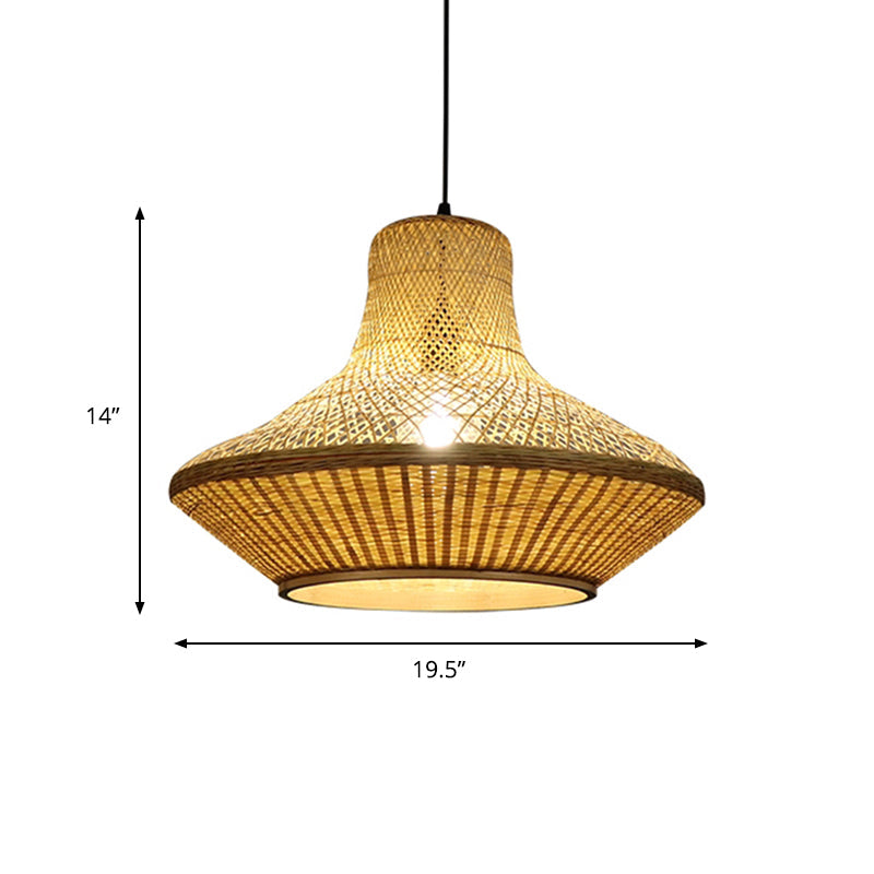 Modern Asian Hanging Lamp With Knitted Bamboo For Restaurants And Tea Houses