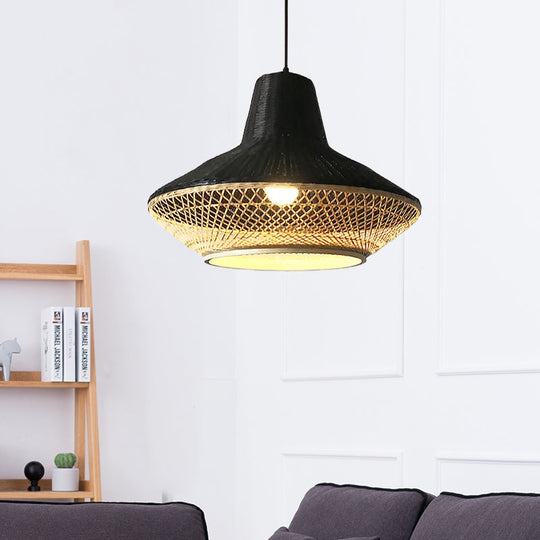 Modern Asian Hanging Lamp With Knitted Bamboo For Restaurants And Tea Houses