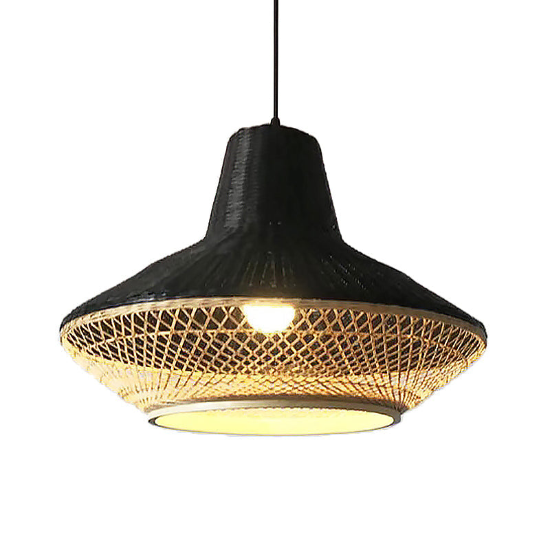 Modern Asian Hanging Lamp With Knitted Bamboo For Restaurants And Tea Houses