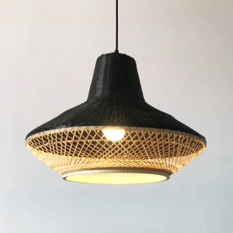 Modern Asian Hanging Lamp With Knitted Bamboo For Restaurants And Tea Houses