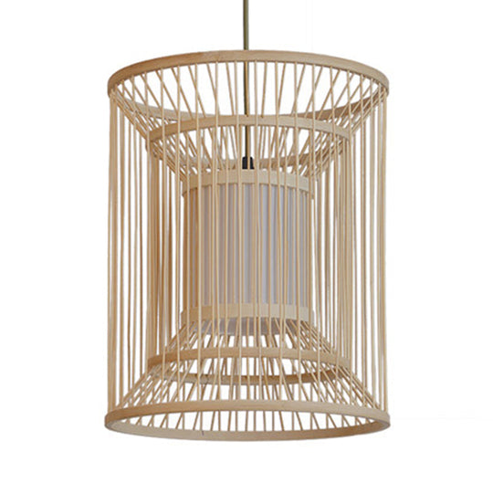 Bamboo Pendant Lamp: Asian Style 1-Light Hanging Fixture For Dining Room (14/16 Wide)