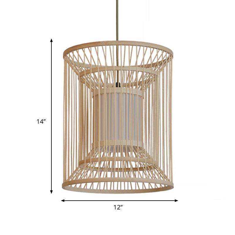 Bamboo Pendant Lamp: Asian Style 1-Light Hanging Fixture For Dining Room (14/16 Wide)