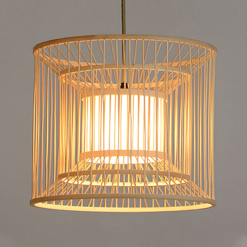 Bamboo Pendant Lamp: Asian Style 1-Light Hanging Fixture For Dining Room (14/16 Wide)