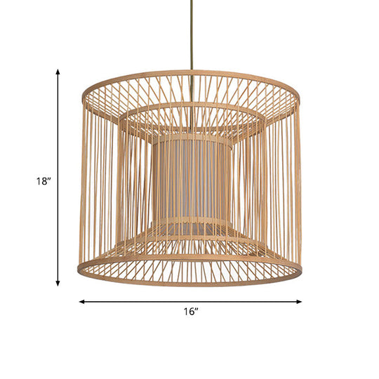 Bamboo Pendant Lamp: Asian Style 1-Light Hanging Fixture For Dining Room (14/16 Wide)