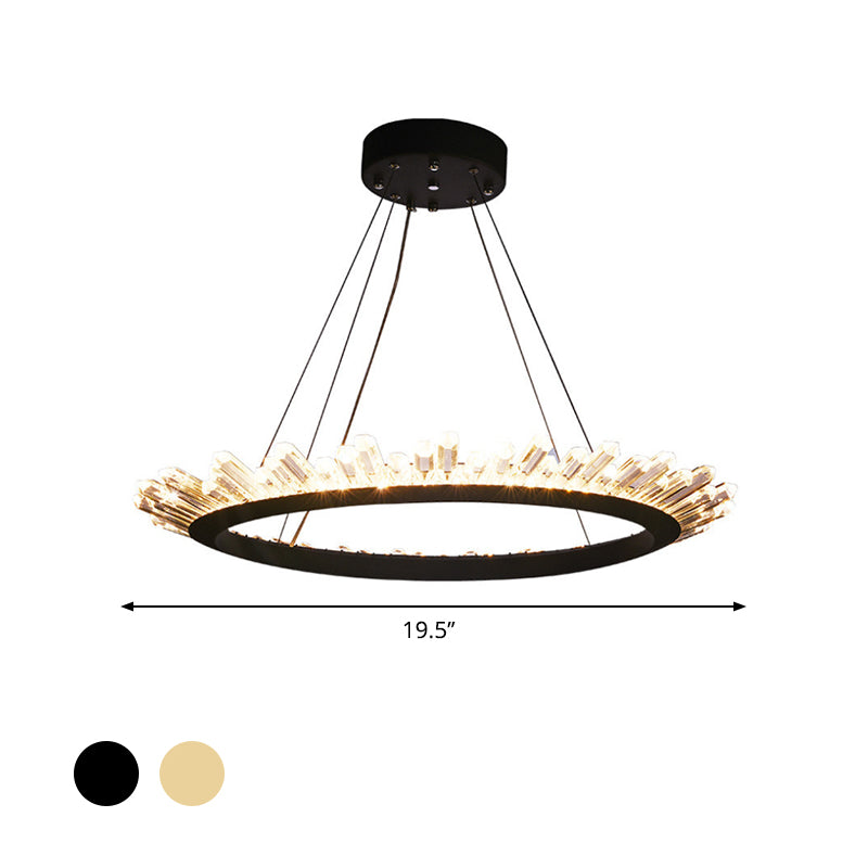 Modern Black/Gold Ring Pendant Chandelier With Crystal Accents - Led Light In White/Warm Living Room