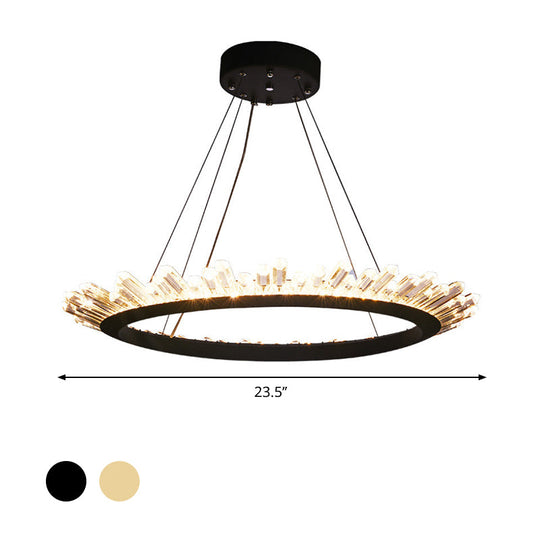 Modern Black/Gold Ring Pendant Chandelier With Crystal Accents - Led Light In White/Warm Living Room