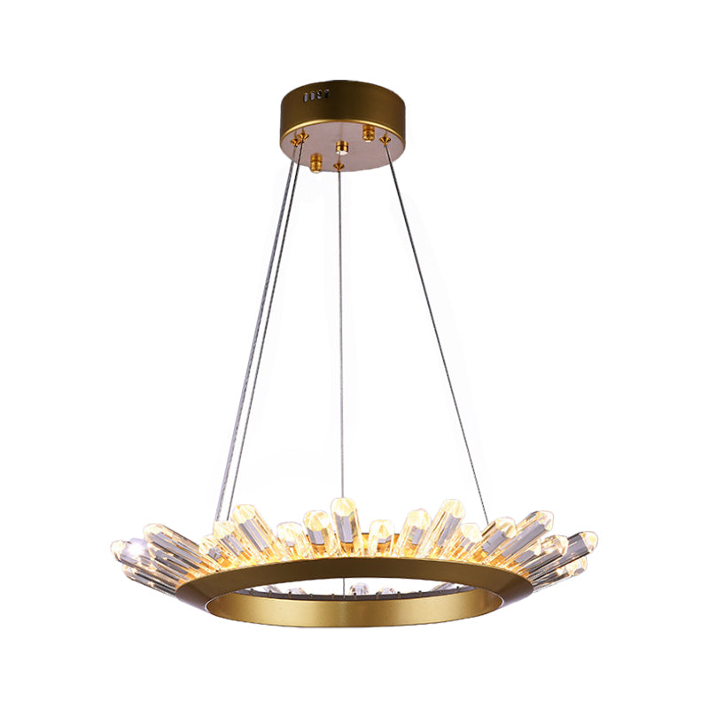 Modern Black/Gold Ring Pendant Chandelier With Crystal Accents - Led Light In White/Warm Living Room