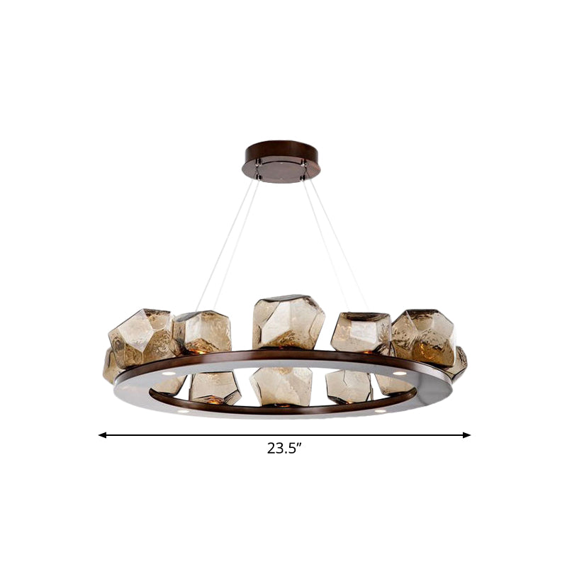 Modernist Amber Glass Chandelier Pendant Light With Multi Lights And Led Brown Hanging Design