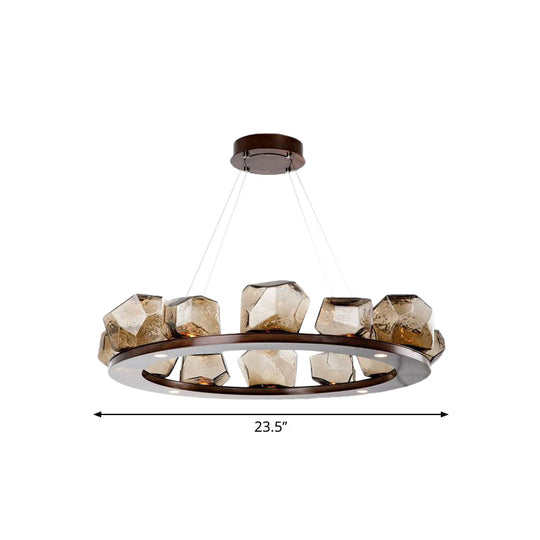 Modernist Amber Glass Chandelier Pendant Light With Multi Lights And Led Brown Hanging Design