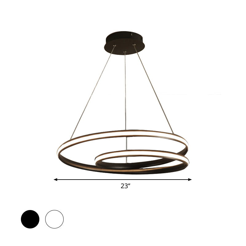 23/31.5 Led Dining Room Chandelier Light With Whirl Acrylic Shade - Black/White Ceiling Pendant In