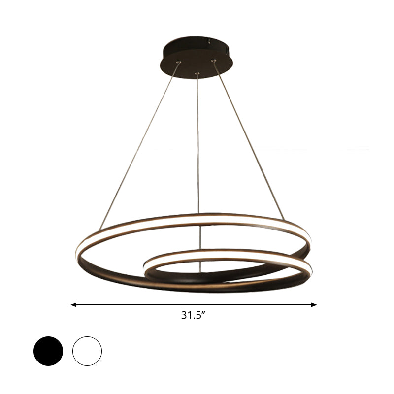 23/31.5 Led Dining Room Chandelier Light With Whirl Acrylic Shade - Black/White Ceiling Pendant In