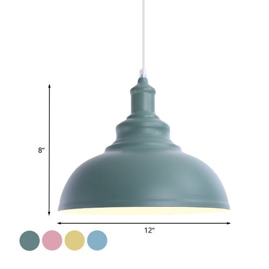 Stylish Pink/Yellow Metal Pendant Lamp - Industrial Bulb Bowl Hanging Fixture For Living Room