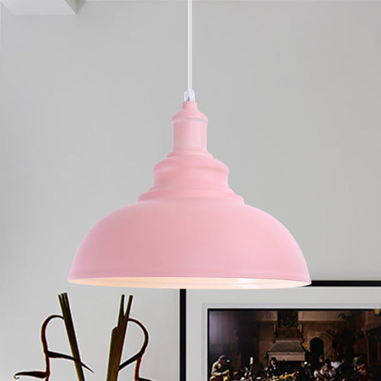 Stylish Pink/Yellow Metal Pendant Lamp - Industrial Bulb Bowl Hanging Fixture For Living Room Pink