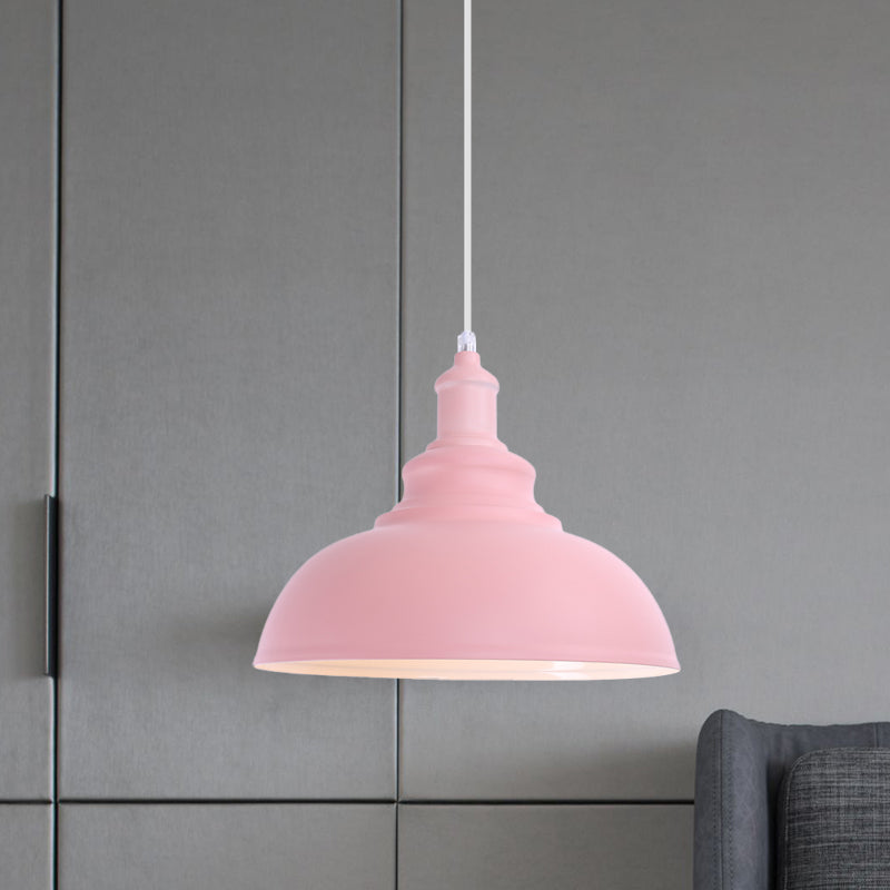 Industrial Style Hanging Pendant Lamp - Stylish Pink/Yellow Bulb Bowl Fixture for Living Room